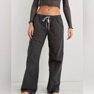 Aerie Baggy Cargo Skater Pants Wide Leg Cotton XL Drawstring Gray Grunge Y2K